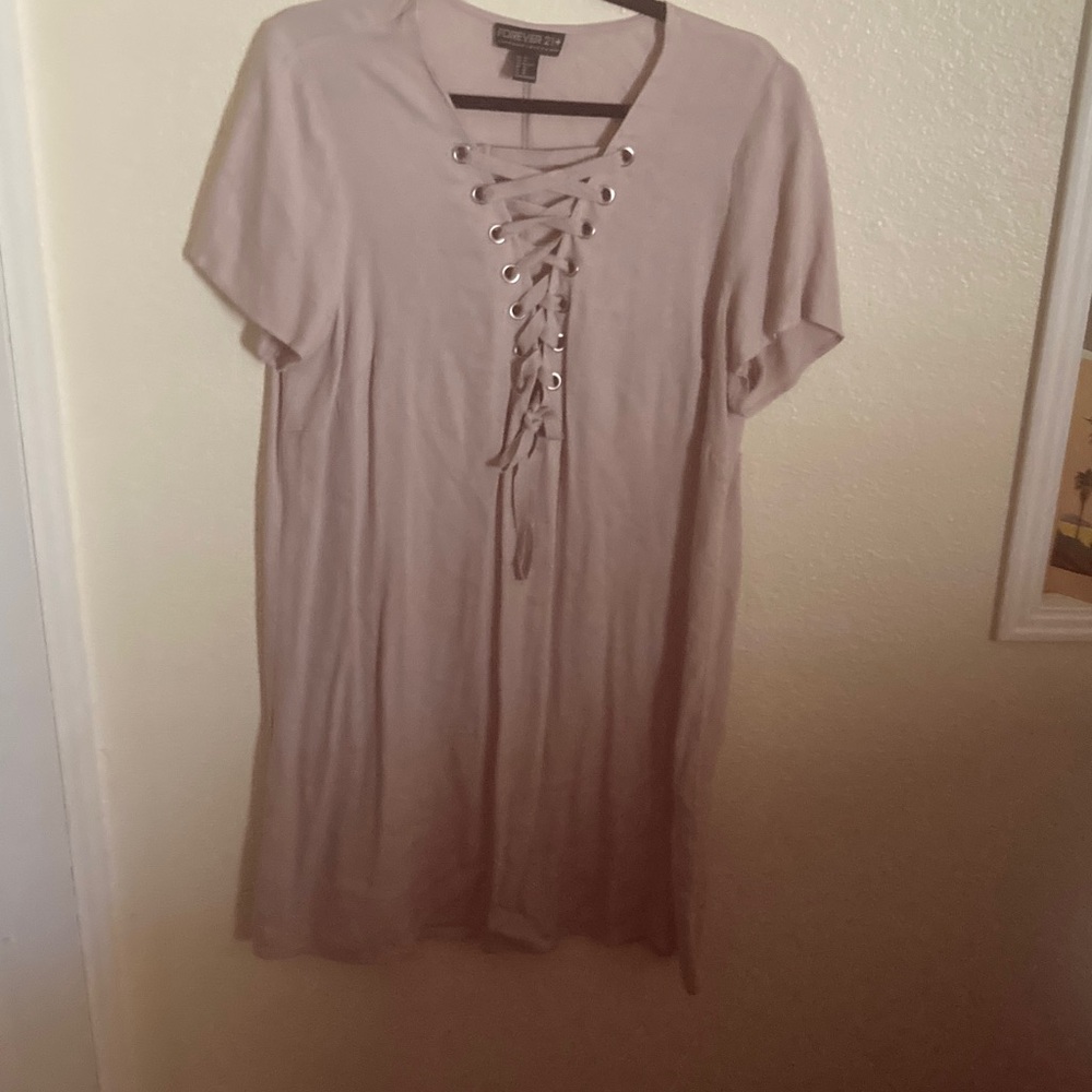 Forever 21 Lace-Up Taupe Short Sleeve Dress Size OX